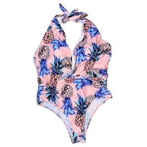 Marina Vida Pineapple Print Halter One-piece swimsuit XL New